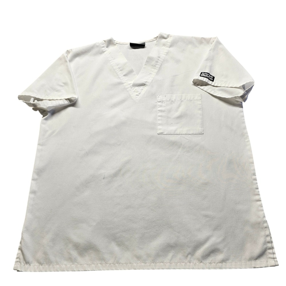 Butter-Soft Scrubs by UA V-Neck Scrub Top XL White Short Sleeve Pocket 4991
